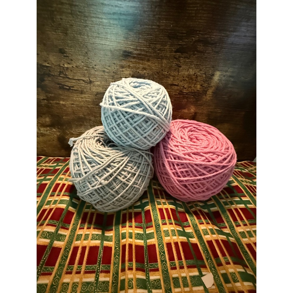 Pastel Yarn Bundle 3 Cakes Light Blue Pink Gray Worsted Weight Acrylic